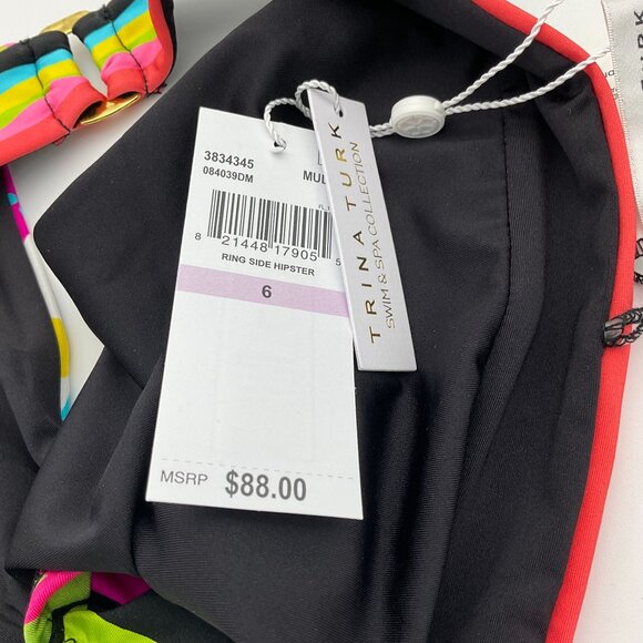 Trina Turk Tiki Off The Shoulder Ruffle Bandeau Shirred Ring Hipster Set 6 NWT - Picture 9 of 11